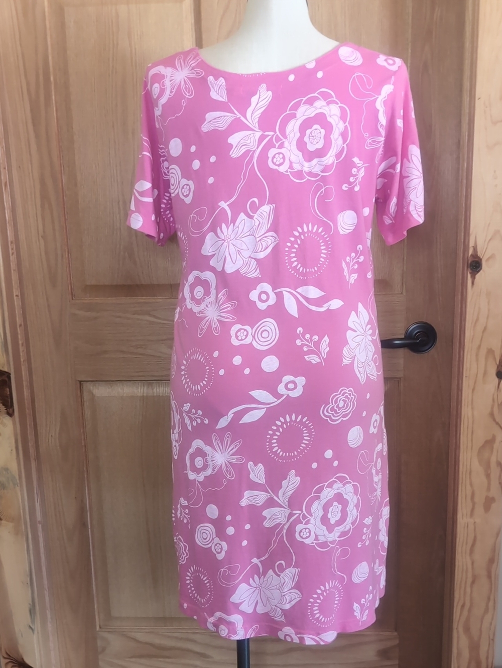 Sz L/XL Fresh Produce Pink Floral Scoop-Neck Shift Dress - Picture 5 of 7